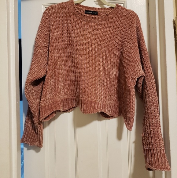 Dusty pink chenille cropped sweater sz M - Picture 1 of 3
